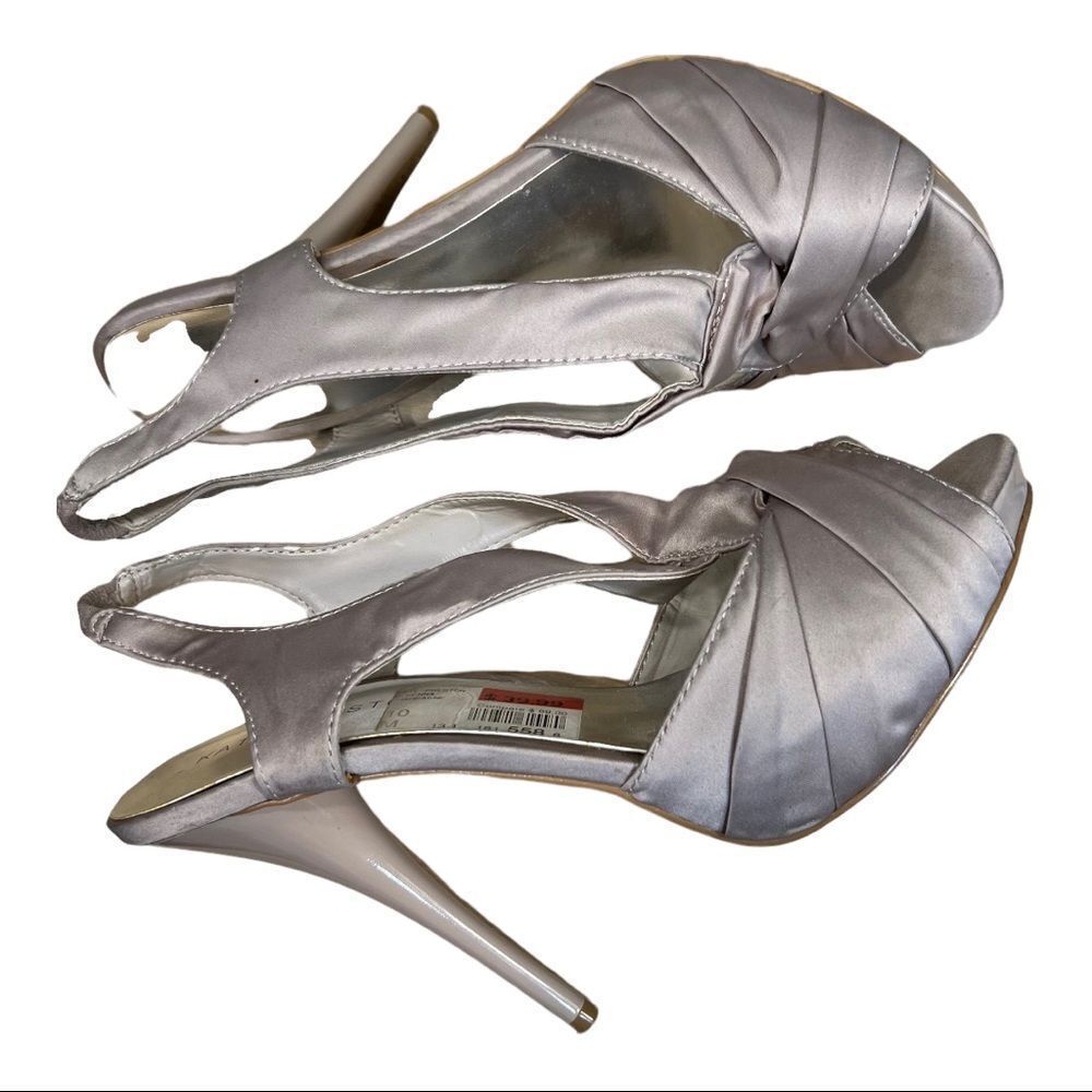 KATE PRESTON Sz 10 McKenna Taupe Fabric Stiletto Dress Sandals Heels - Picture 6 of 6